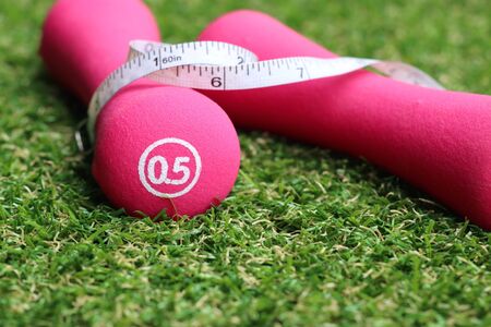 pink dumbbellの写真素材