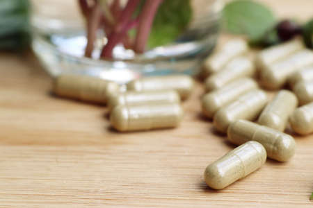 herbal basil with capsuleの写真素材