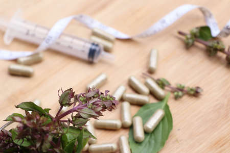 herbal basil with capsuleの写真素材