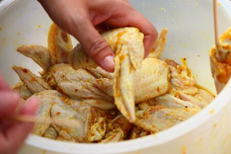 chicken wing sauce marinatedの写真素材