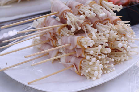 Bacon roll with mushroomの写真素材