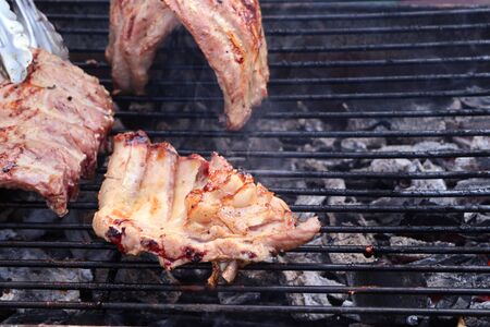 pork ribs on barbecue grill