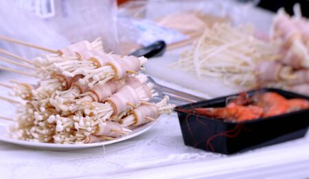 Bacon roll with mushroomの写真素材