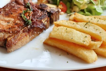 grill pork chops steakの写真素材