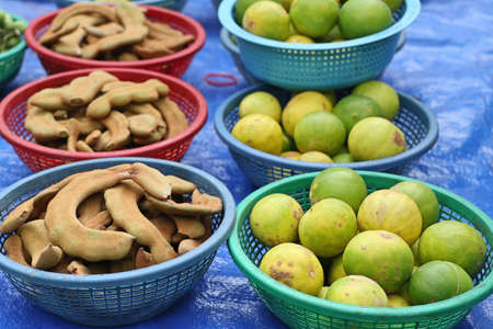 Lemon and tamarind in marketの写真素材