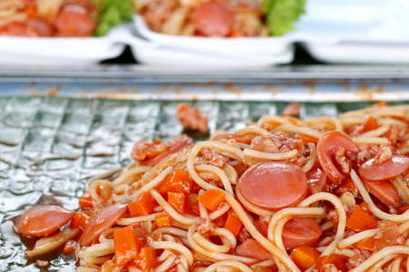 spaghetti with sausage tomato sauceの写真素材