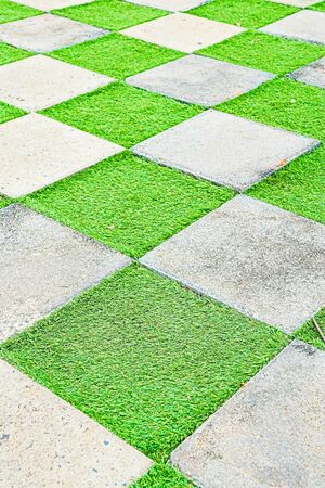 square cement floor with grassの写真素材