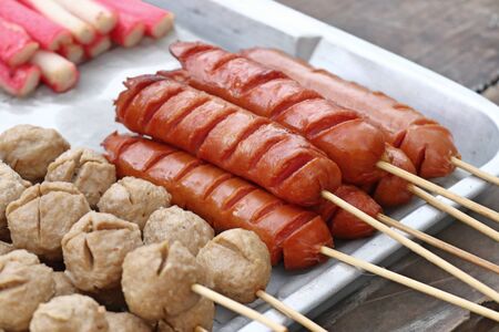 grilled meatballs and sausageの写真素材