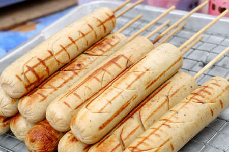 grilled meatballs at street foodの写真素材