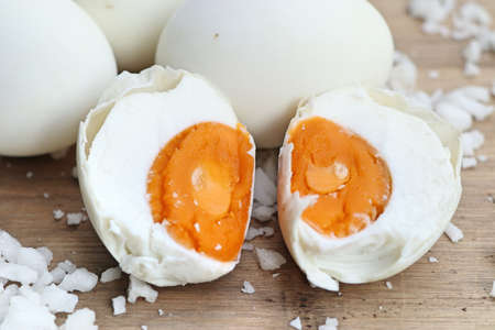 white egg with saltedの写真素材