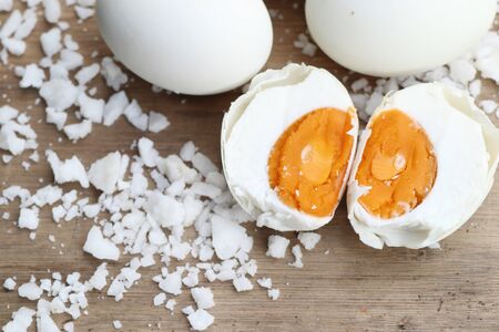 white egg with saltedの写真素材