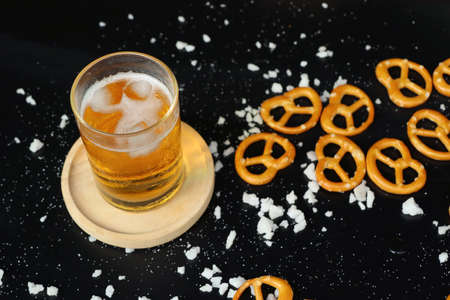 Salted pretzels with beerの写真素材