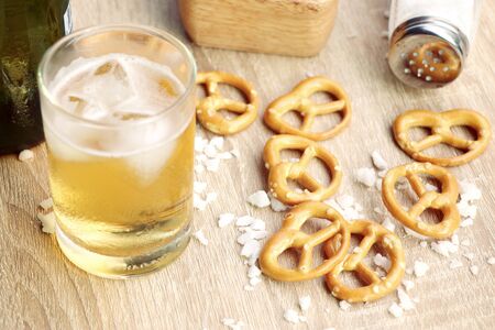 Salted pretzels with beerの写真素材