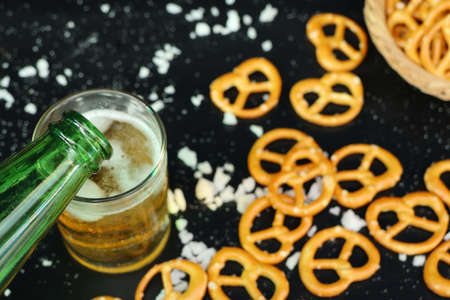 Salted pretzels with beerの写真素材