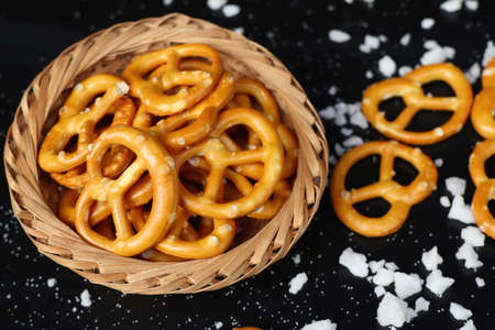 Salted pretzels with beerの写真素材