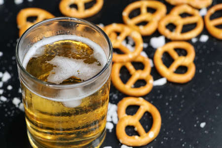 Salted pretzels with beerの写真素材