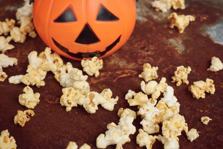 halloween popcorn with artificial spider