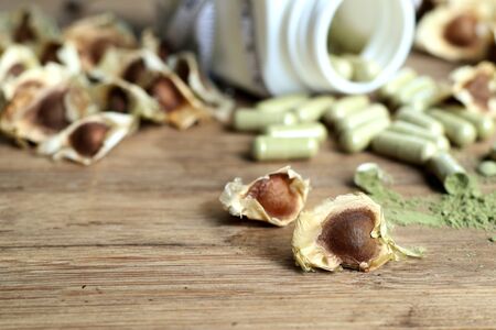 Moringa capsules with dried seedの写真素材