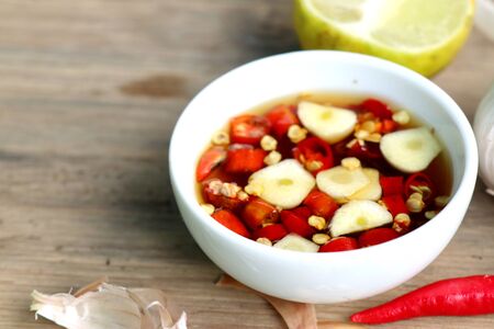 Chili fish sauce with garlicの写真素材