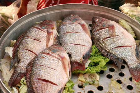 Steamed fish at street foodの写真素材