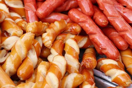 Sausage fried at street foodの写真素材