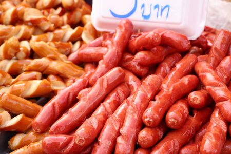 Sausage fried at street foodの写真素材