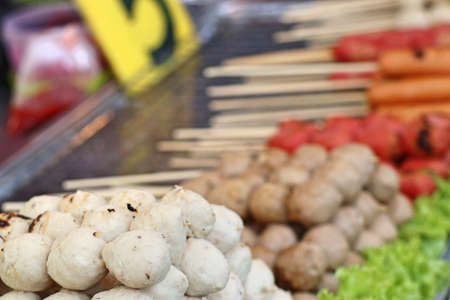 grilled meatballs at street foodの写真素材