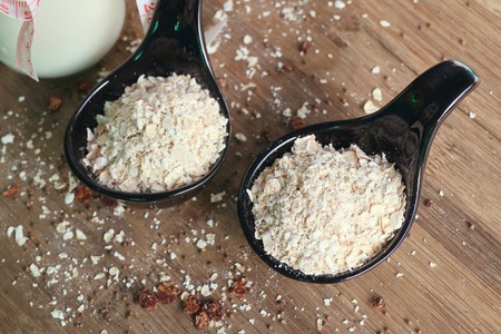 oat flakes with milkの写真素材