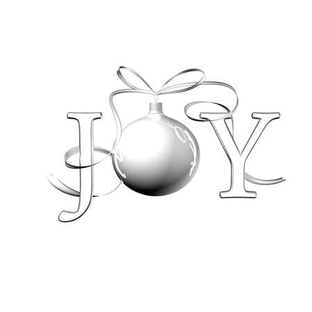 White Christmas ornament with ribbons forming the word of JOYの写真素材