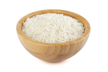 rice in a bamboo bowlの写真素材