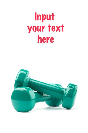 two turquoise dumbbells isolated on white backgroundの写真素材