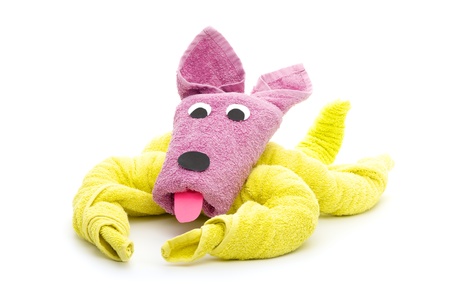 dog  towel origami folding  isolated on white backgroundの写真素材