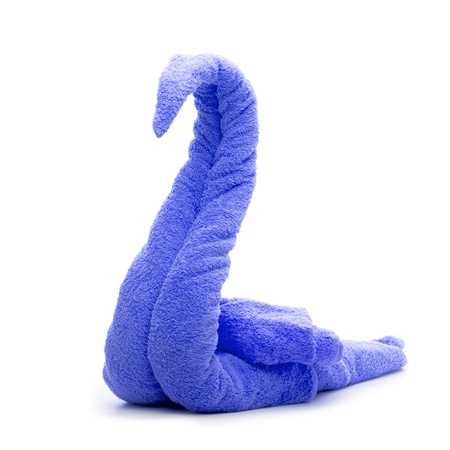 blue swan  towel origami folding  isolated on whiteの写真素材