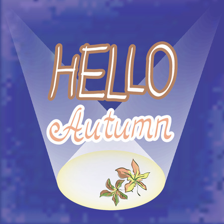 Hello Autumn fall blurred background with maple leaves in stage lighting. Vector illustrationのイラスト素材