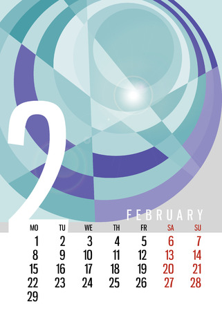 calendar February, 2016 vertical with square unique abstract compositionのイラスト素材