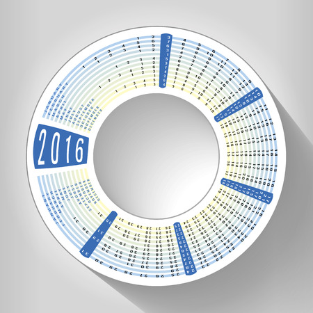 Calendar 2016 around the circle with blue accents on neutral background and drop shadowのイラスト素材