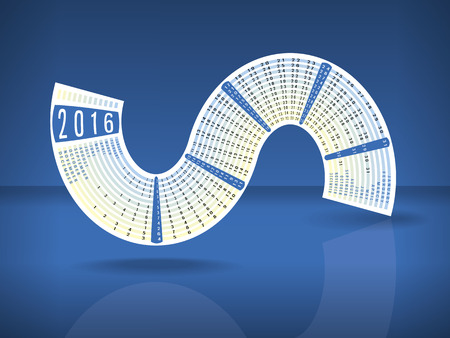 Calendar 2016 inscribed in a S-shape on blue glossy background with reflection and space for textのイラスト素材