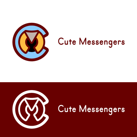 Logo concept for brands containing in their name Letters C and M. Circle Round logo template. Color and in one color. Abstract vector messenger logo icon. Logotype template for branding and corporate designのイラスト素材