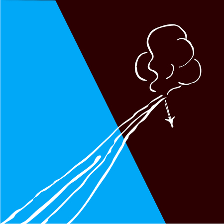 Plane Accident Vector Illustration. Before an after symbol. Airplane vapor trail and flashのイラスト素材