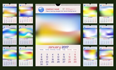 2017 Wall Monthly Calendar. Week starts monday. Holidays are not marked. Vector Wall calendar for year 2017 mockup Template with Space for Photo. Portrait Orientation. Set of 12 Monthsのイラスト素材