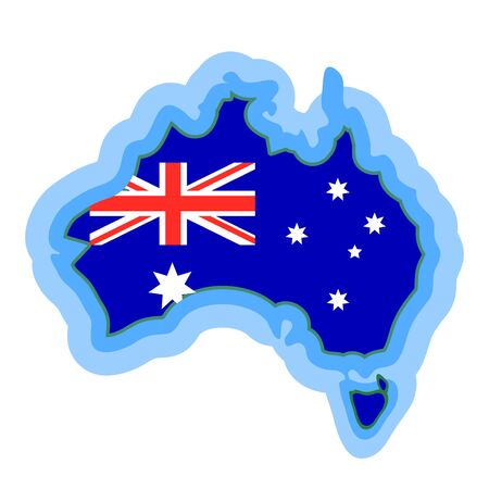 Australia Flag and Country Map Continent Silhouette surrounded by the sea on white background - Vector Illustration. Australia map for Australia Day, ANZAC Dayのイラスト素材