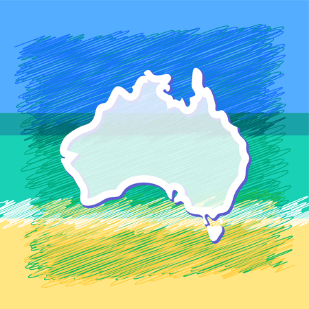 Country Map Continent Silhouette Isolated on abstract background as Sky, Sea, Sand Beach. Summer Tropical Sea - yellow sand, Turquoise water surface and sky of blueのイラスト素材