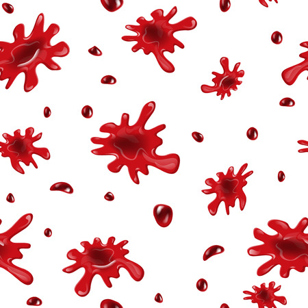 Red spots and spray seamless pattern. Splattered Blood, Ketchup or jam on a white background. Various Red Blood Splashes and splatters endless patternのイラスト素材