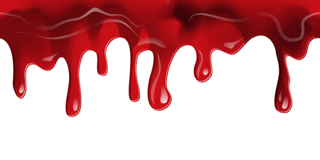 Dripping seamless blood border. Flow liquid, drip wet. Thick red ketchup or jam flow down Halloween concept: Blood dripping - Seamless Vector on transparent backgroundのイラスト素材