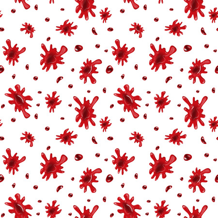 Red spots and spray seamless pattern. Splattered Blood, Ketchup or jam on a white background. Various Red Blood Splashes and splatters endless patternのイラスト素材
