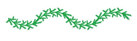 Detailed wide Coniferous christmas garland. Xmas border with fir branches without decorations. Realistic wreath tree for New Year design. Vector Pine needles to create your holiday bouquetのイラスト素材
