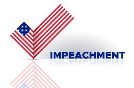 Political election voting poster USA flag check box Yes sign. American flag to impeachment inquiry procedure. State symbol of the USA for official events. Headline for political article newsのイラスト素材