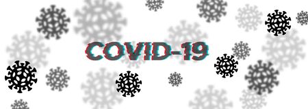 Lockdown Pandemic Covid-19 banner inscription with glitch effect. Stop Coronavirus outbreak. Bacteria microbe danger and public health risk.Pandemic Deadly type of virus 2019-nCoV as macro backgroundのイラスト素材