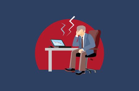 Businessman loss its job as stock bankrupt. Crisis information to broker in digital graphic reports tell portfolio broke. Investor in stress. Global trade risks. Banking bankruptcy,capital ruinのイラスト素材