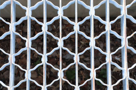 Metal lattice on the fence, close-up, background.の写真素材